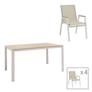 Dining table Nares-Azelie A set of 5 Argos The Classic white aluminum and plywood in a natural shade 140x80x72.5cm