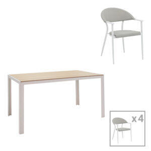 Dining table Nares-Pino A set of 5 Argos The Classic white aluminum and plywood in a natural shade 140x80x72.5cm