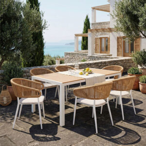 Dining table Nares-Raven B set of 7 Argos The Classic white aluminum and plywood in a natural shade 180x90x72.5cm