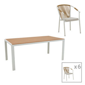 200 000935 Dining table Nares-Convince B set of 7 Argos The Classic white aluminum and plywood in a natural shade 180x90x72.5cm