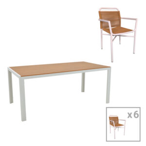 Dining table Nares-Clutch B set of 7 Argos The Classic white aluminum and plywood in a natural shade 180x90x72.5cm