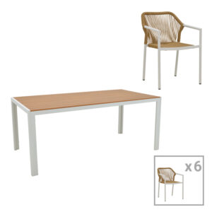 200 000937 Dining table Nares-Lush B set of 7 Argos The Classic white aluminum and plywood in a natural shade 180x90x72.5cm
