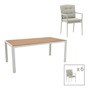 200 000940 Dining table Nares-Moritz A set of 7 Argos The Classic white-grey aluminum and plywood in a natural shade 180x90x72.5cm