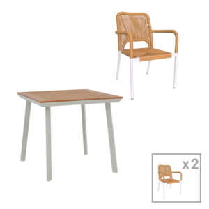 Dining table Synergy-Norture set of 3 Argos The Classic white aluminum and plywood in natural color 80x80x74cm