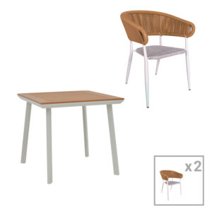 Dining table Synergy-Raven set of 3 Argos The Classic white aluminum and plywood in natural color 80x80x74cm