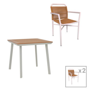 Dining table Synergy-Clutch set of 3 Argos The Classic white aluminum and plywood in natural color 80x80x74cm