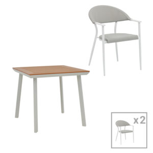 Dining table Synergy-Pino set of 3 Argos The Classic white aluminum and plywood in natural color 80x80x74cm