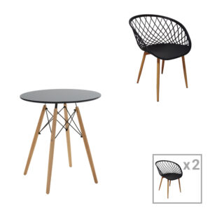 200 000989 Ezra-Julita Argos The Classic dining table set of 3 pp-mdf in black-natural color D60x73cm