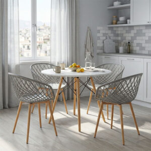 200 000997 Ezra-Julita Argos The Classic dining table set of 5 pp-mdf in grey/white-natural color D80x73cm