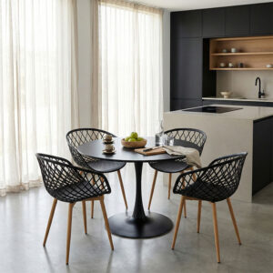 200 001020 Ezra-Balou Argos The Classic dining table set of 5 pp-mdf in black-natural color D100x73cm