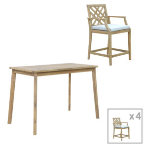 228 000053 Dining room Bravo-Amalfi Argos The Classic set of 5 solid acacia wood and beige fabric 130x70x90cm