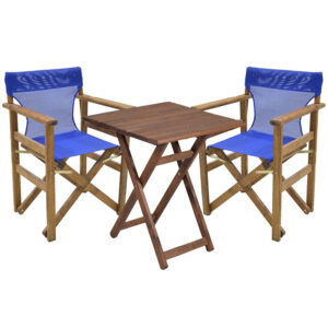 237 000039 Dining table Retto set of 3 pieces solid beech wood walnut-blue 60x60x71cm
