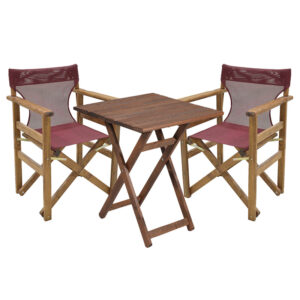 237 000049 Dining table Retto set of 3 pieces solid beech wood walnut-PVC burgundy 70x70x71cm