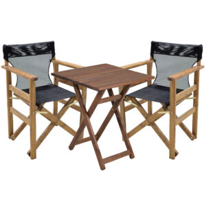 237 000063 Dining table Retto set of 3 pieces solid beech wood walnut-cloth-black-grey 70x70x71cm