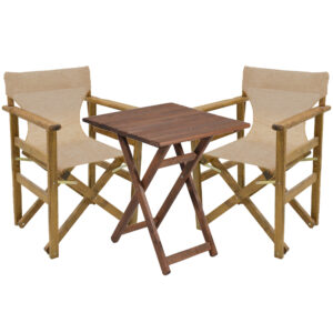 237 000065 Dining table set of 3 pieces Retto solid beech wood walnut-cloth-beige-ecru 70x70x71cm