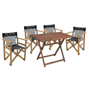237 000066 Dining set 5 pcs Retto solid beech wood walnut cloth black-grey 100x60x71cm