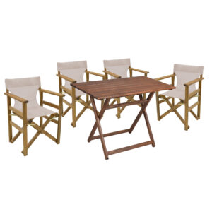 Retto dining set 5 pcs solid beech wood walnut fabric-beige grey 100x60x71cm