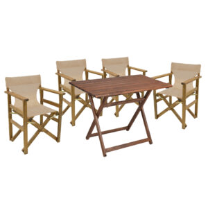 237 000068 Dining set 5 pcs Retto solid beech wood walnut cloth-beige-ecru 100x60x71cm