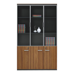 Professional bookcase Oscar Argos The Classic with doors by glass walnut-anhracite color 120x40x200cm