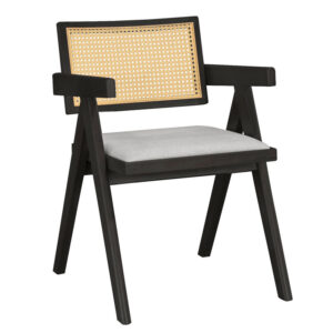 Armchair Winslow Argos The Classic wood rubberwood black-pvc rattan natural-fabric gray