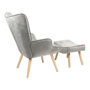 255 000032 1 Armchair with footstool Vivienne Argos The Classic velvet fabric grey-natural leg 75x69x96cm