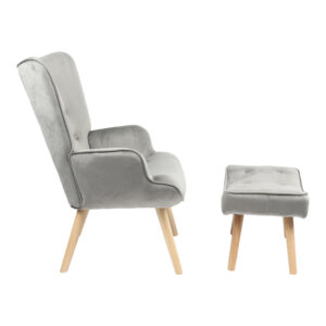 255 000032 2 Armchair with footstool Vivienne Argos The Classic velvet fabric grey-natural leg 75x69x96cm