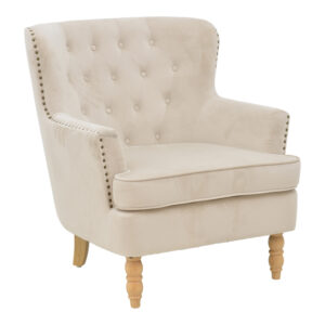 Armchair Keisi Argos The Classic cream velvet-natural wooden leg 81.5x84x92.5cm