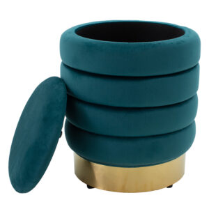 257 000015 1 Stool-trunk Dazzle Argos The Classic velvet light petrol-golden D36x44cm