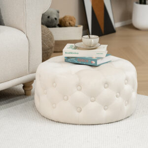 257 000022 1 Pouf stool Ferdia Argos The Classic velvet cream D59x28.5cm