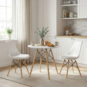 271 000029 Julita-Gaston dining table set of 3 Argos The Classic MDF and beech wood in white-natural shade Φ60x73cm