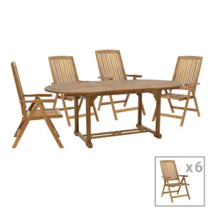 282 000022 Zerco-Sopho Argos The Classic dining table set of 7 natural solid acacia wood 200/150x100x75cm