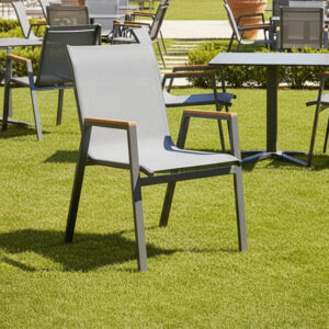 Armchair Azelie Argos The Classic dark grey textilene-dark grey aluminium leg-plywood arms 56x75x88cm