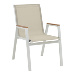 Azelie Argos The Classic aluminum armchair in beige textilene shade and white leg 56x75x88cm