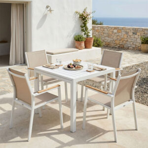 Dining table Kliton - Azelie set of 5 Argos The Classic aluminum in white shade 80x80x74cm