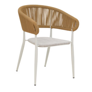 Aluminum armchair Raven Argos The Classic stackable white frame-natural textilene-rattan 57x62x78cm