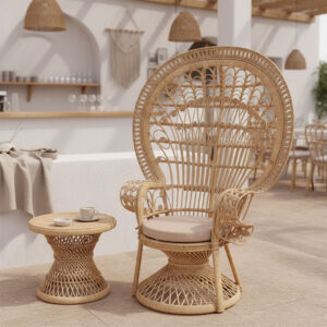 314 000002 1 Armchair Dorothy Argos The Classic with beige cushion-natural rattan 115x53x147cm
