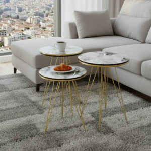 Side tables Wakmi Argos The Classic 3 pieces set white beige marble melamine-gold metal