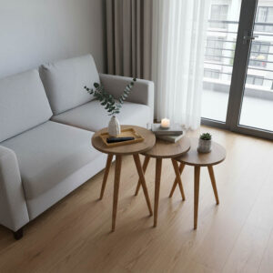 321 000089 Side tables Perjene Argos The Classic set of 3 melamine and wood in a natural shade