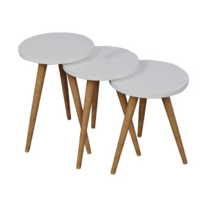 321 000090 2 Side tables Perjene Argos The Classic set of 3 pieces melamine in white shade and wooden legs
