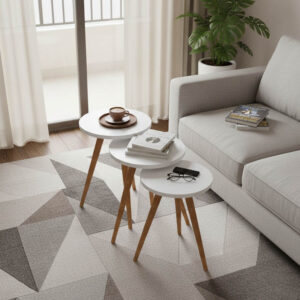 321 000090 Side tables Perjene Argos The Classic set of 3 pieces melamine in white shade and wooden legs