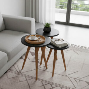 Side tables Perjene Argos The Classic set of 3 pieces melamine in anthracite shade and wooden legs