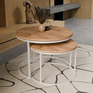 321 000111 Solme Argos The Classic coffee table set of 2 white metal and melamine in natural shade