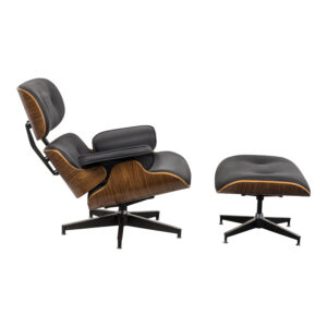 332 000006 1 Armchair-footstool relax Jenna Argos The Classic black pu-plywood walnut-chrome base 82x92x82cm