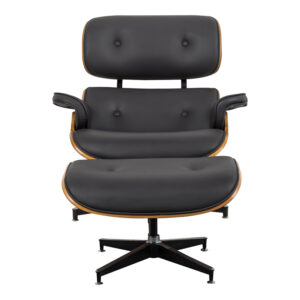 332 000006 2 Armchair-footstool relax Jenna Argos The Classic black pu-plywood walnut-chrome base 82x92x82cm