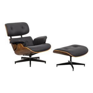 Armchair-footstool relax Jenna Argos The Classic black pu-plywood walnut-chrome base 82x92x82cm