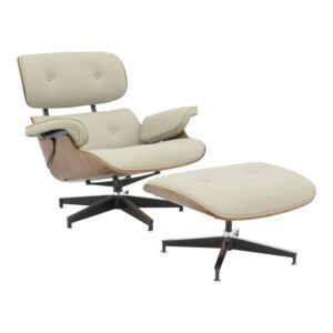 Armchair-footstool relax Jenna Argos The Classic beige pu-plywood walnut-chrome base 82x92x82cm