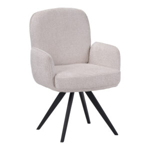 Novo Argos The Classic swivel armchair, white bouclé fabric, black metal legs, 65.5x60x90cm