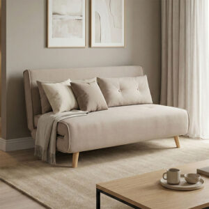 Josuane I sofa-bed Argos The Classic two-seater beige fabric and natural wood leg 122x80x81cm