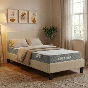 200 001463 Bed with mattress Nevil-Dreamer Argos The Classic fabric beige-black legs 90x190cm