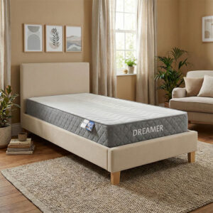 Bed with mattress Nevil-Dreamer Argos The Classic fabric beige-natural legs 90x190cm